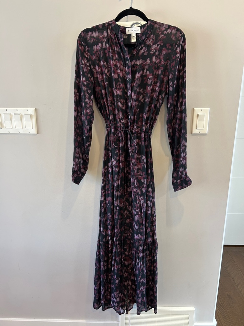 Bella Dahl Ruffle Hem Shirt Dres Purple Black Floral - Picture 3 of 9